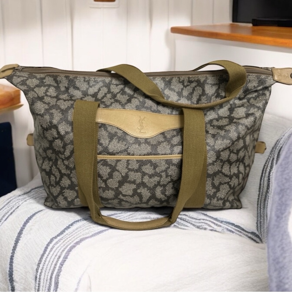 Yves Saint Laurent Vintage Giraffe Print Motif Canvas Weekender